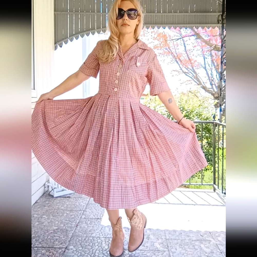 True Vintage 50s Gingham Dress Sz Medium